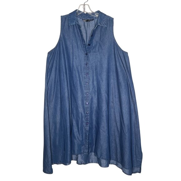 Mie Gabriele 1X Sleeveless Denim Tunic ShirtDress Button Front Closure Y2K - Picture 1 of 16